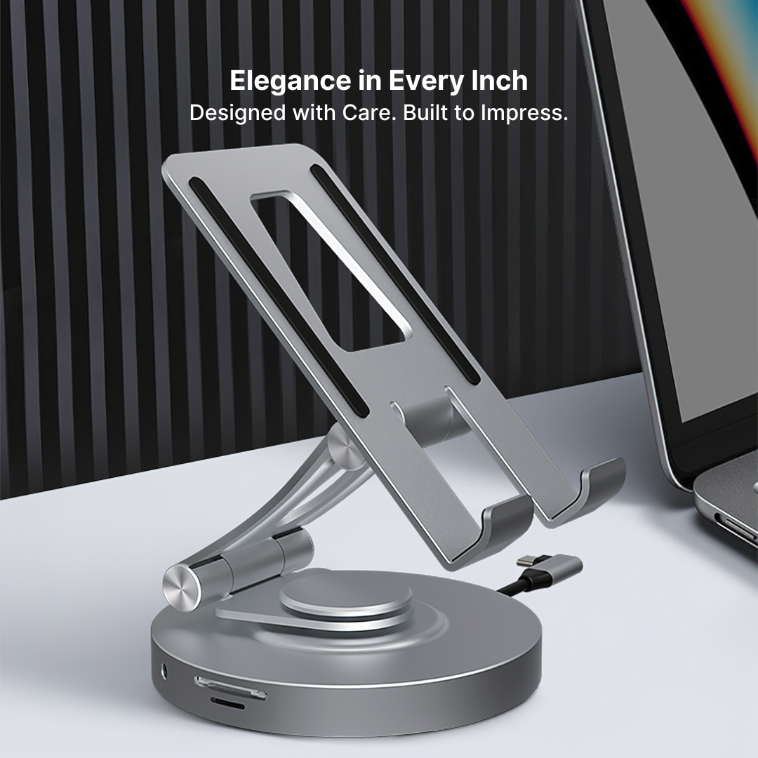 Aluminum 8-in-1 USB-C Hub with Foldable 360° Rotatable Stand and 4K HDMI
