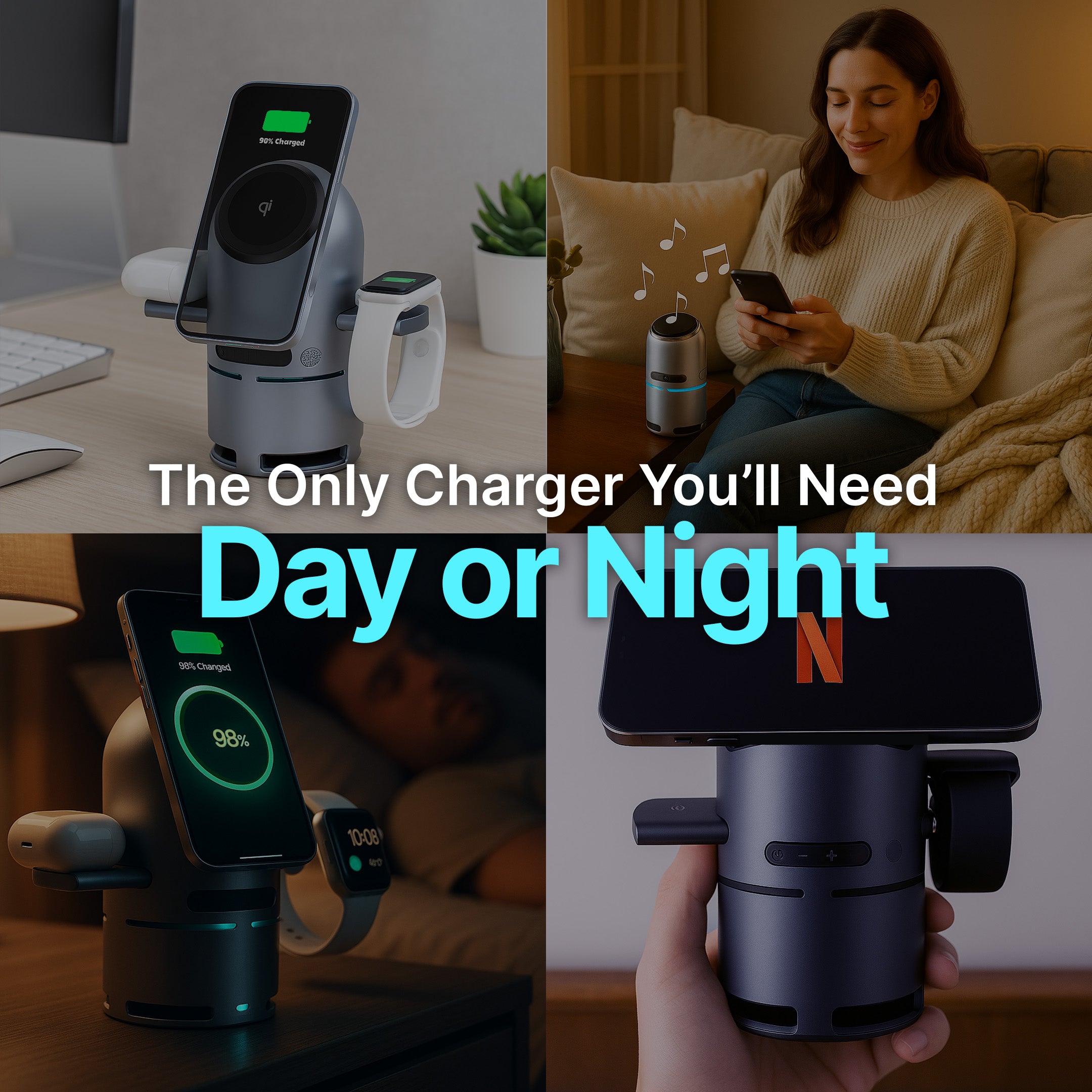 4-in-1 MagSafe Wireless Charging Station with Bluetooth Speaker Qi2