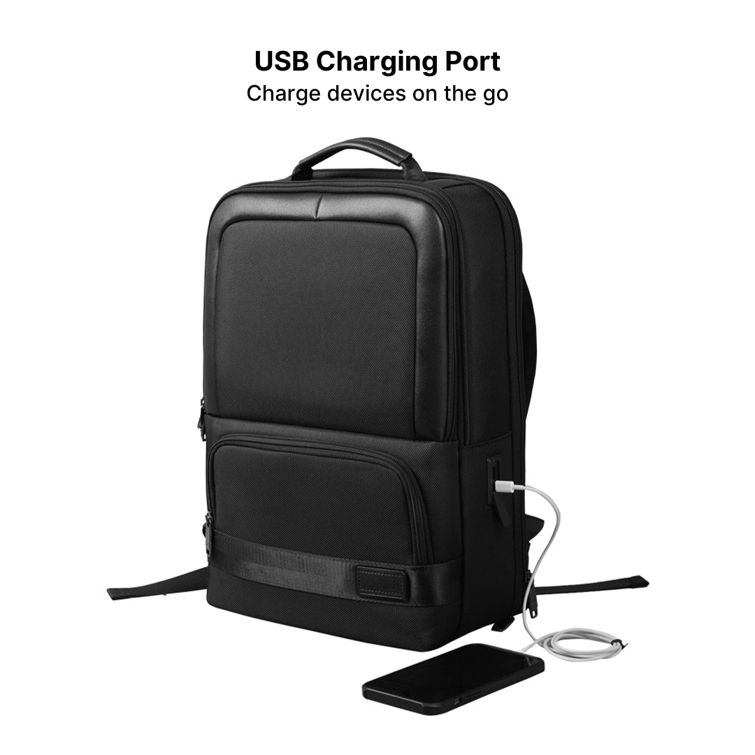 Samit Usb Backpack Anti-Theft Leather Laptop Backpack with USB Charging