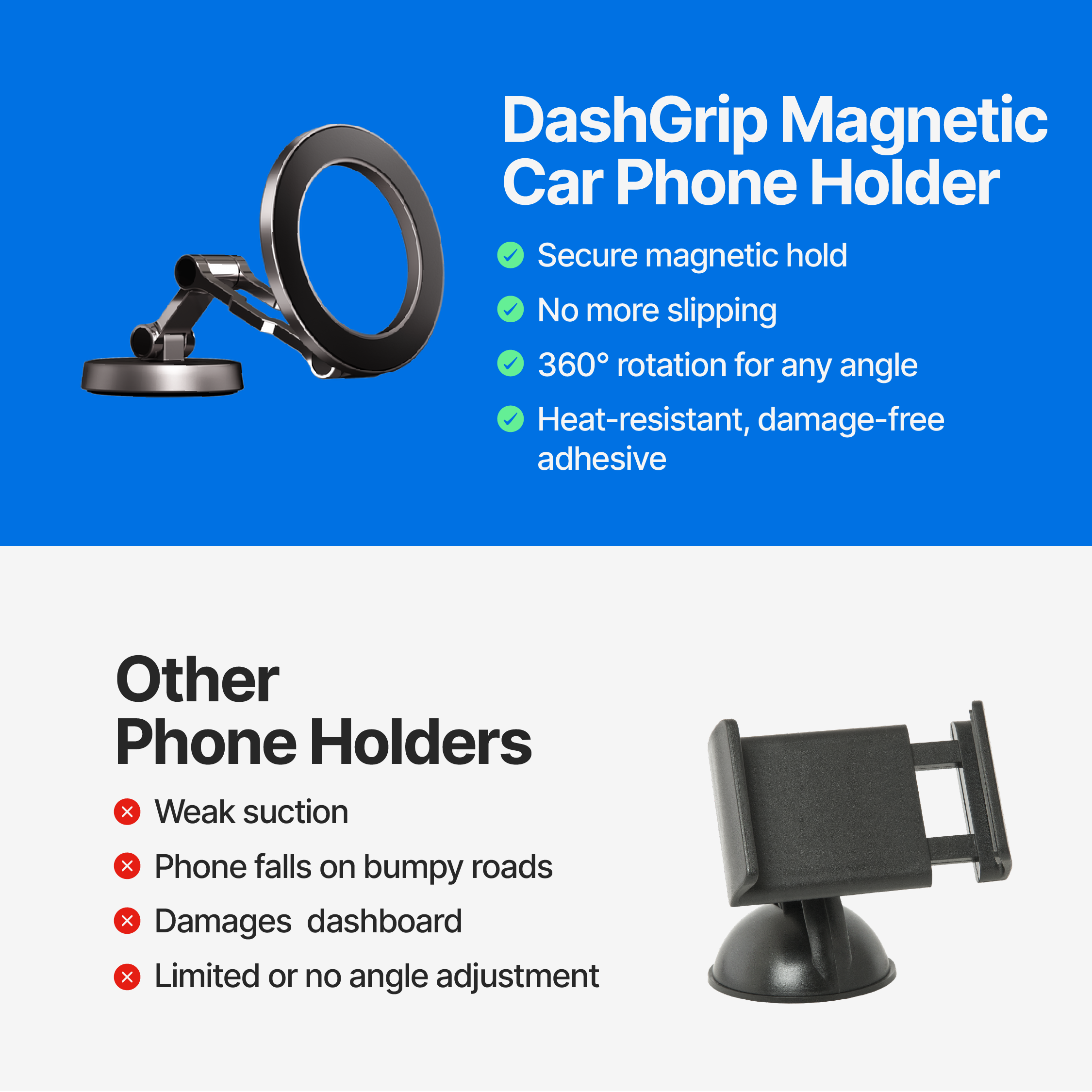 DashGrip Magnetic Car Phone Holder with Adjustable Stand
